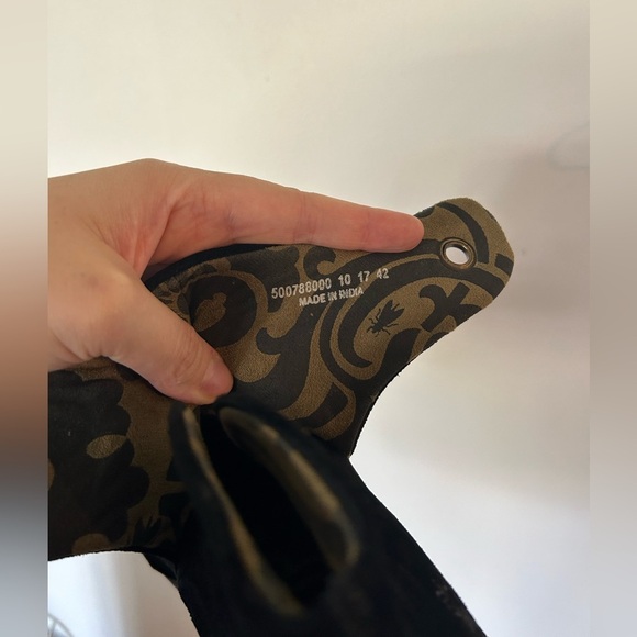 Fly London Yebi Ruched Suede Wedge Booties Shoes BLACK Size 10 - Picture 10 of 11